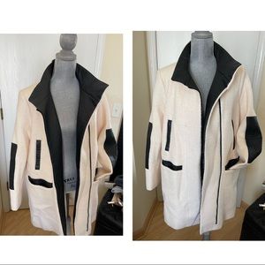 Vince Camuto beige black leather coat